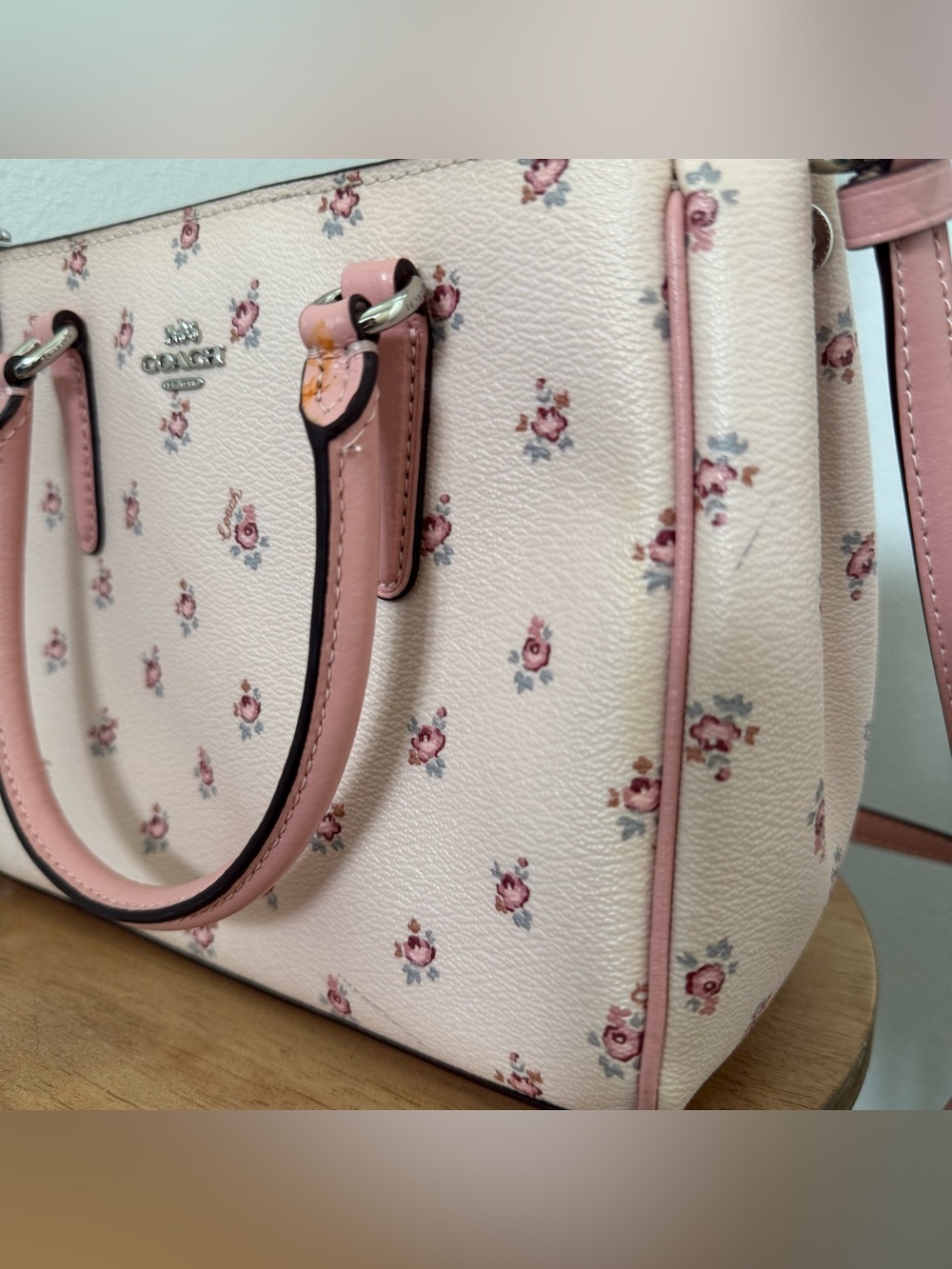 Coach Pink Floral Mini Surrey Carryall with Top Handles and crossbody strap - Picture 10 of 10